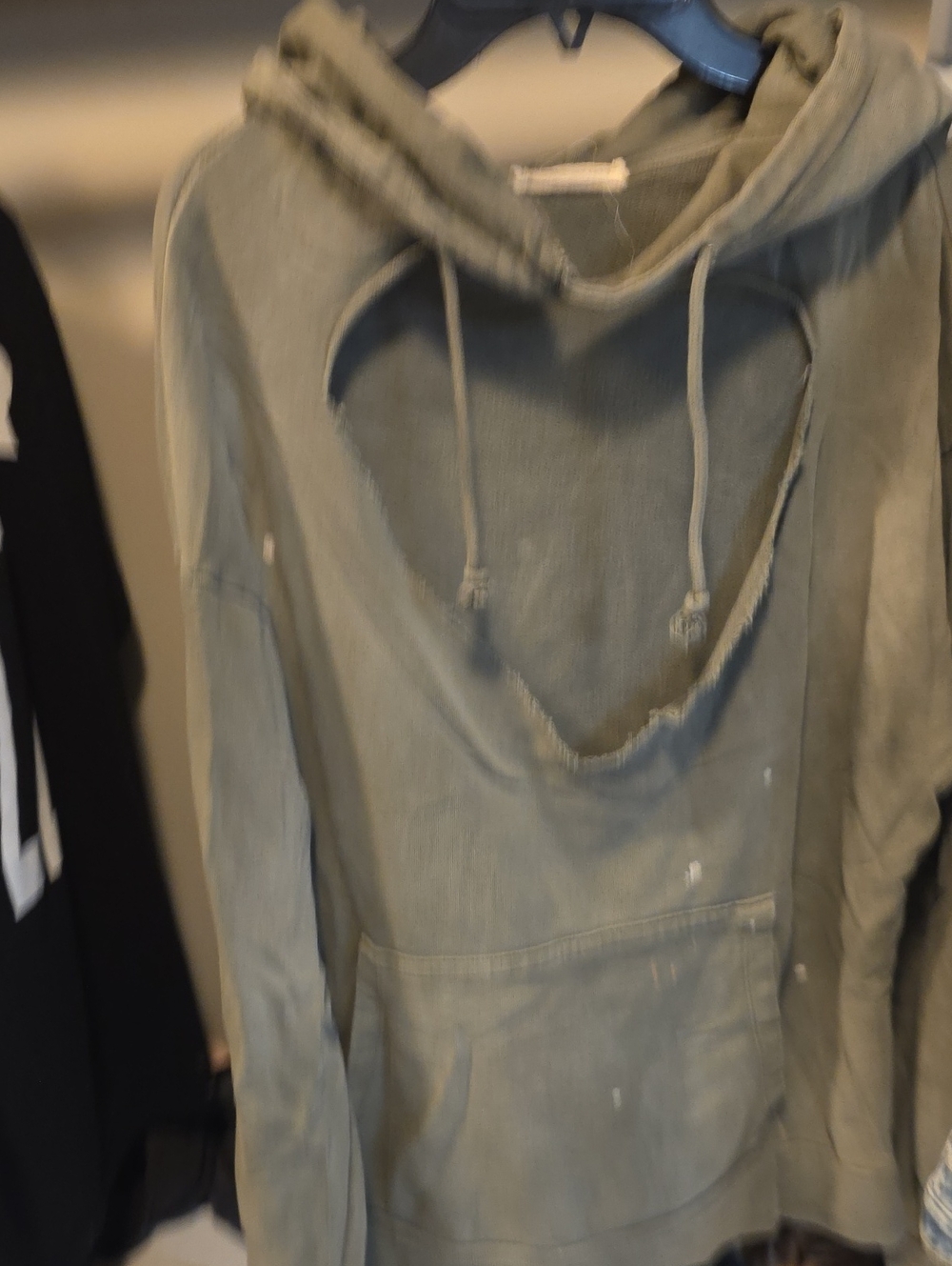 Olive Green Distressed Hoodie with Front Pocket